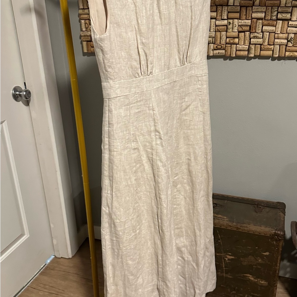 NWT DISSH Cream Pleated Linen Sheath Dress